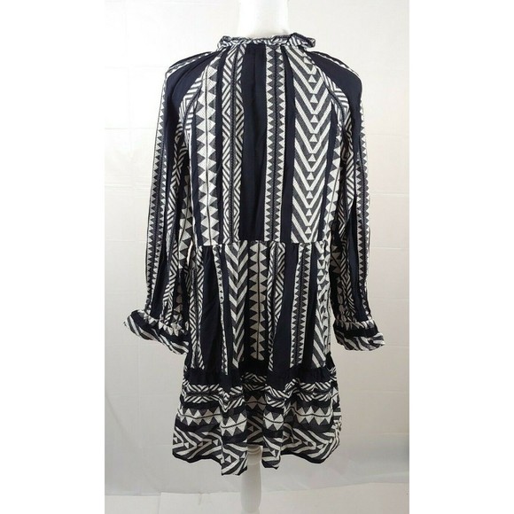 Anthropologie Maeve Tunic Dress Small Black White Tassels Boho Dominique Cotton - Picture 8 of 12